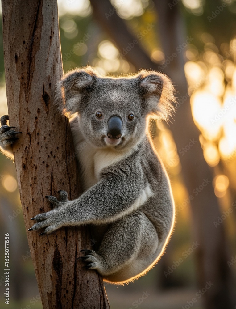 Fototapeta premium A koala clims a tree