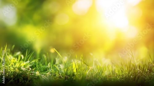 Vibrant Green Grass with Sunlight Bokeh Effect - Perfect for Nature-themed Designs, Greeting Cards, and Website Backgrounds