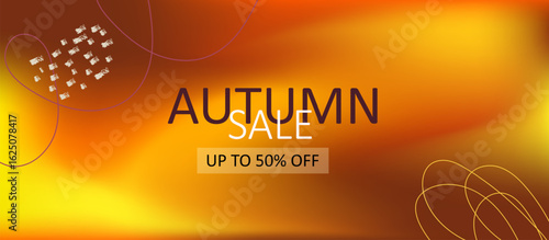 Autumn horizontal background with abstract autumn leaves. Bright autumn gradient. Minimalism design template for sales, horizontal poster, header, fashion advertising, decor. Vector