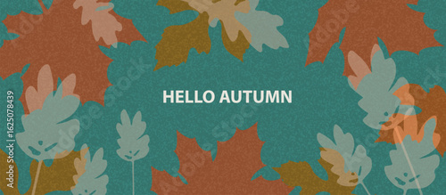 Autumn season horizontal background with abstract fall leaves. Autumn minimalist style design template for sales, horizontal poster, header, fashion advertising, decor. Vector illustration