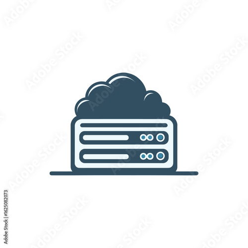 Illustration of a server with cloud computing elements, symbolizing data storage and technology
