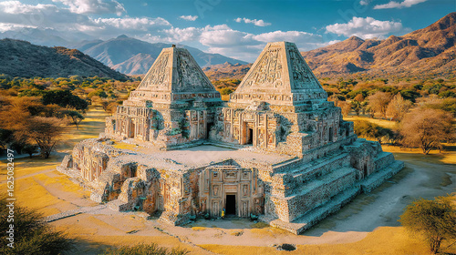 Beautiful Mayan pyramid complex at sunset 