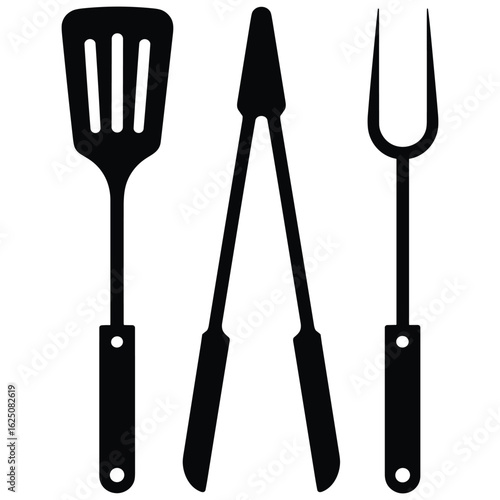 Barbecue utensils spatula tongs and fork silhouette