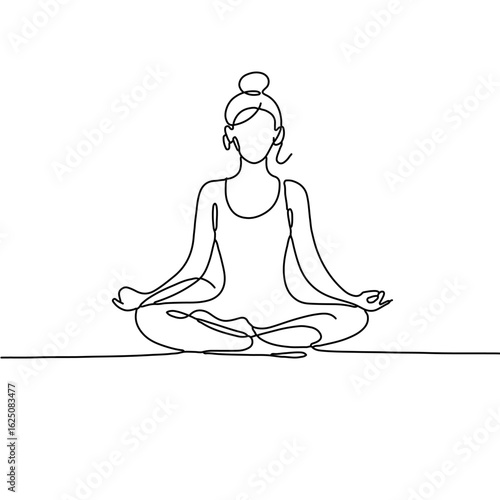 Meditating Woman Line Drawing – Minimalist Continuous Line Art of Female in Lotus Pose Practicing Mindfulness
