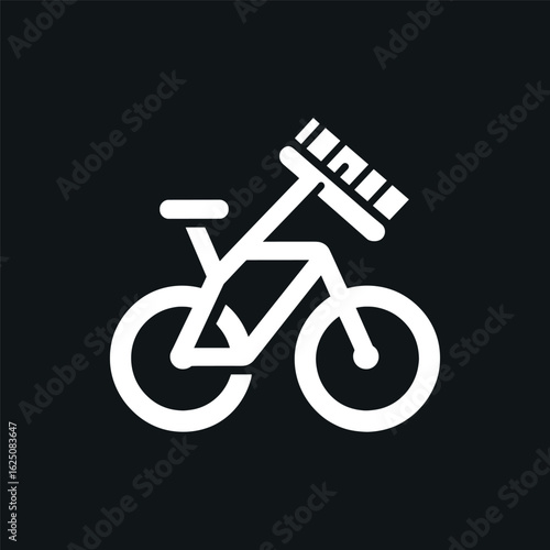 Minimalistic bicycle design with a delivery box, set against a dark background, ideal for logistics