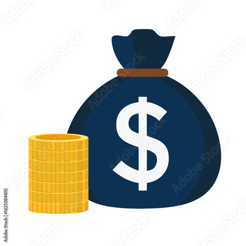 Vector illustration of a dark blue money bag with white dollar signs