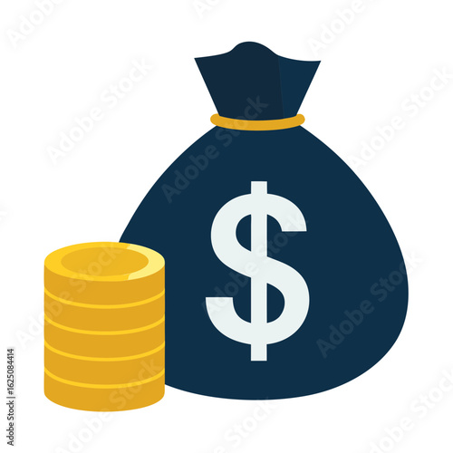 Vector illustration of a dark blue money bag with white dollar signs