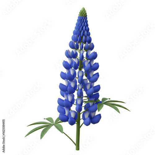 Detailed 3D Render of a Blue and White Lupine Flower