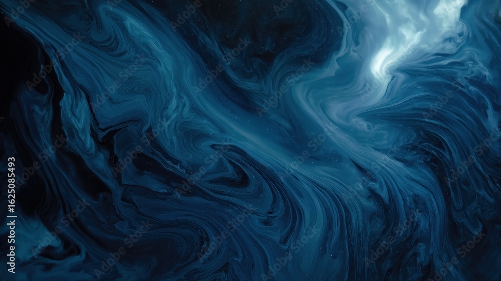 Obraz premium Abstract Blue Fluid Art with Dynamic Swirls and Cosmic Sparkles
