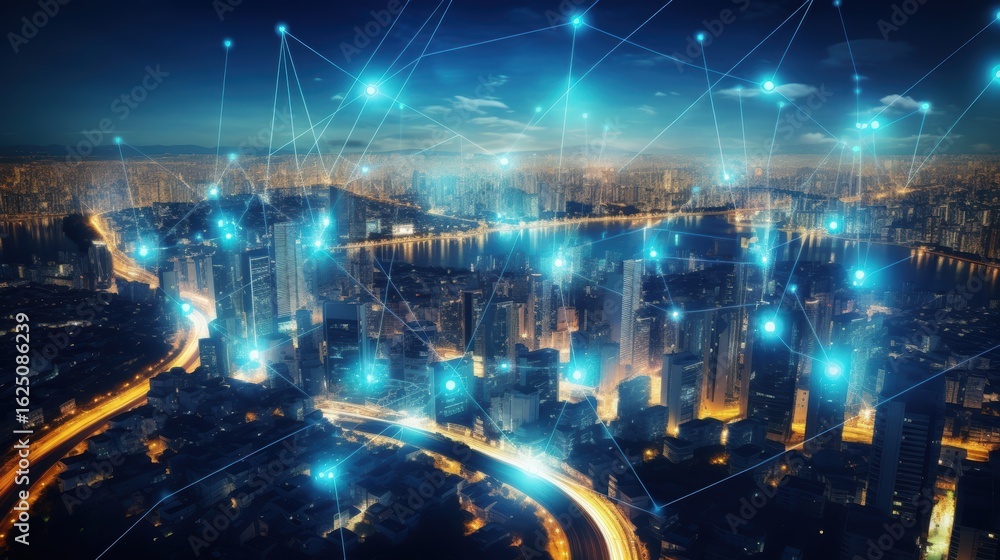 Fototapeta premium 5G, 6G, Big data wireless network, high speed internet, cloud computing or connect diagram technology, Data storage, service, synchronize, online, financial, Connectivity global, smart city,