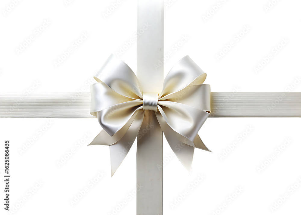 Fototapeta premium Elegant white satin ribbon bow tied on a black background