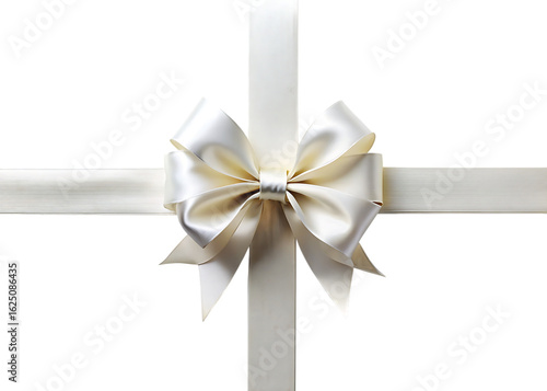 Elegant white satin ribbon bow tied on a black background