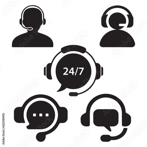 24/7 Call Center and Customer Support Icon Vector Set