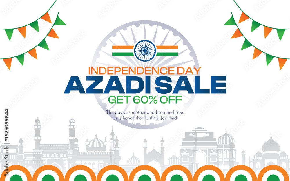 Obraz premium Independence day of India freedom festival offer sale concept. 60% off on shopping.