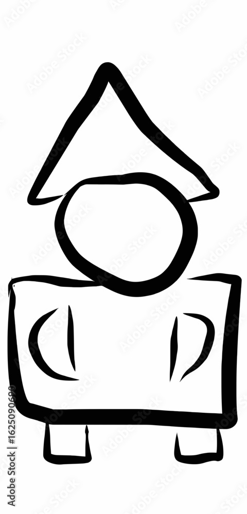 Simple black and white line drawing of a person wearing a triangular hat. Great for kids' books, traditional character design, cultural icons, or educational materials Simple black and white line drawing of a person wearing a triangular hat. Great for kids' books, traditional character design, cultural icons, or educational materials