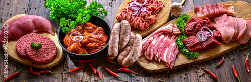 Quadro su tela Composition with a variety of meat products