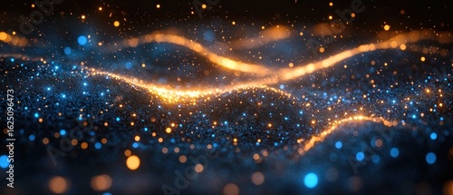 Abstract Blue and Gold Glitter Waves: A Digital Artpiece