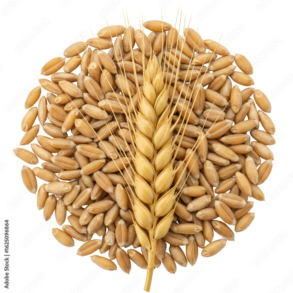 Obraz premium Golden Wheat Kernels Arranged with a Stalk on Transparent Background