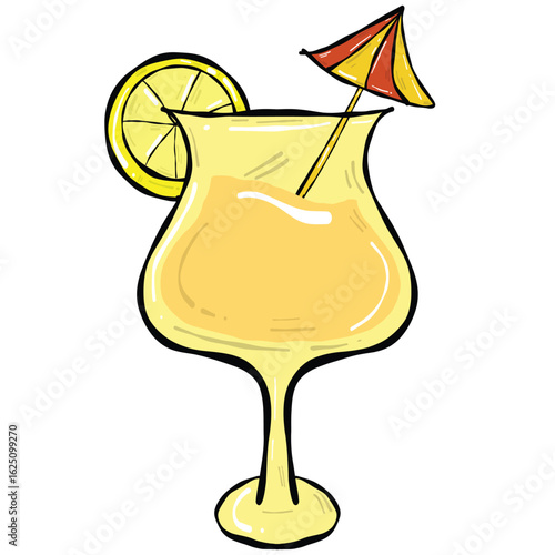 Refreshing cocktail with slice of lemon and colorful umbrella, perfect for summer gatherings and beach parties. Enjoy vibrant flavors and tropical vibes