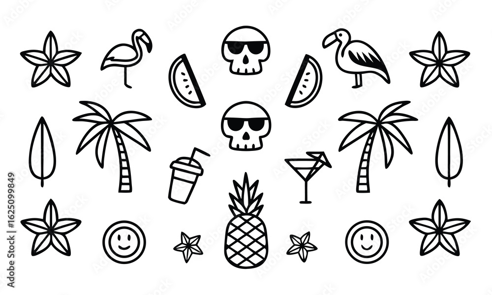 Fototapeta premium Fun summer vacation icons and symbols collection