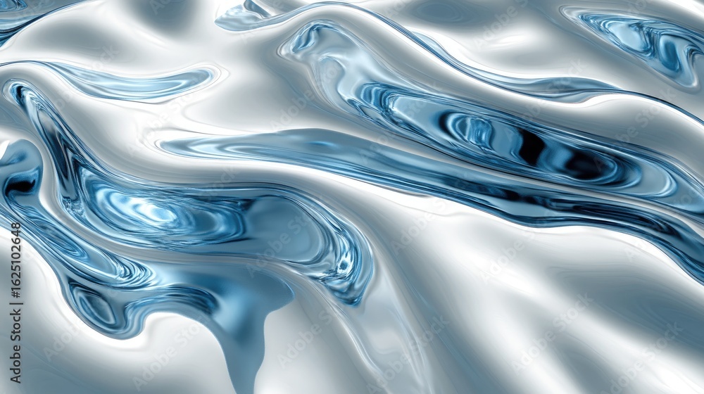 Obraz premium Abstract liquid metal background featuring flowing blue and white waves creating a futuristic and