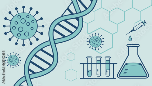  DNA Structure Virus Cells Lab Equipment & Vaccine Development Medical Research Concept