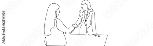 Professional Agreement During Interview. One Continuous Line Drawing of Businesswomen Shaking Hands