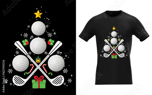 Festive golf holiday celebration a silhouette of golf equipment artfully arranged as a christmas tree perfect for seasonal sports enthusiasts and festive decorations