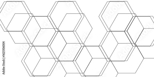 Abstract clean, minimalistic geometric background  pattern of thin, gray, interconnected hexagons on a white surface. Outlined with fine lines, giving it a modern, digital, and tech-inspired appearanc