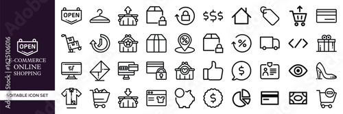 Set of E-commerce and Online Shopping – Digital Store, Cart, Payment, Delivery, Checkout, Mobile Commerce, and Retail Elements