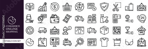 Set of E-commerce and Online Shopping – Digital Store, Cart, Payment, Delivery, Checkout, Mobile Commerce, and Retail Elements