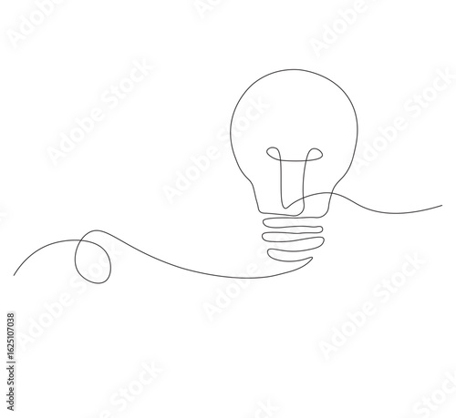 continus line Light bulb isolated on white light bulb one line vector art illustration. white background