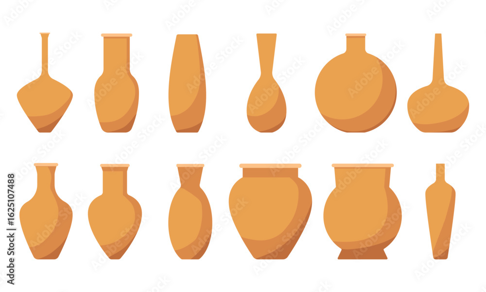 Clay Pot Collection Flat Vector Illustration Clay Pot Collection Flat Vector Illustration