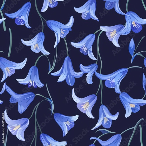 Bluebell flower plant flora bloom botany seamless pattern ornament design, tile