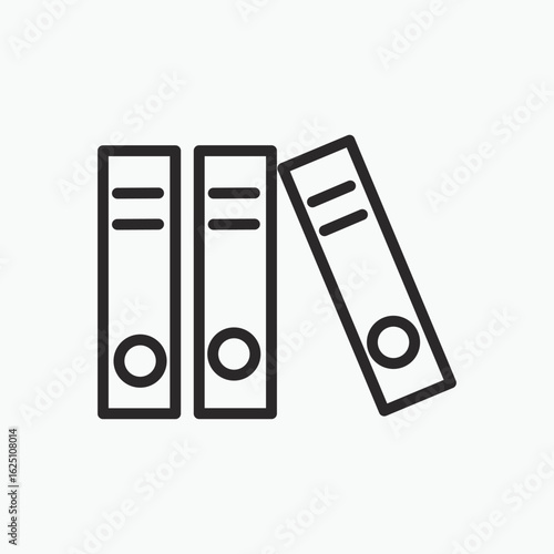 Simple line art icon of three binders on a white background