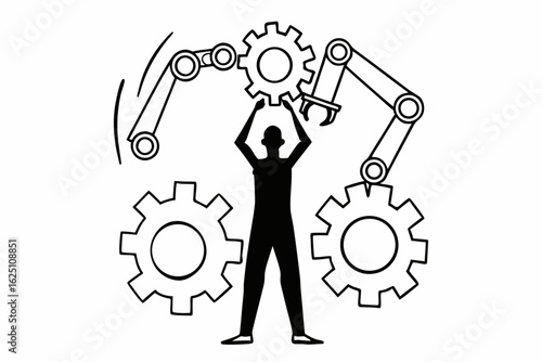 Smart Factory Worker Silhouette Vector – Industry 4.0, Automation, and Advanced Manufacturing Concept