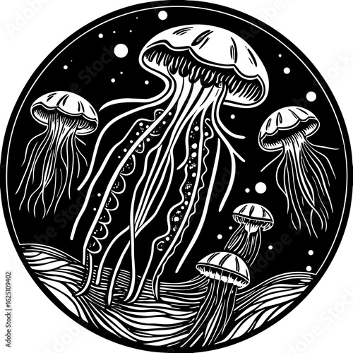Glowing Jellyfish Under Deep-Sea Lighting