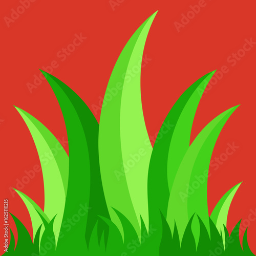 Vibrant green grass blades against a bold red background