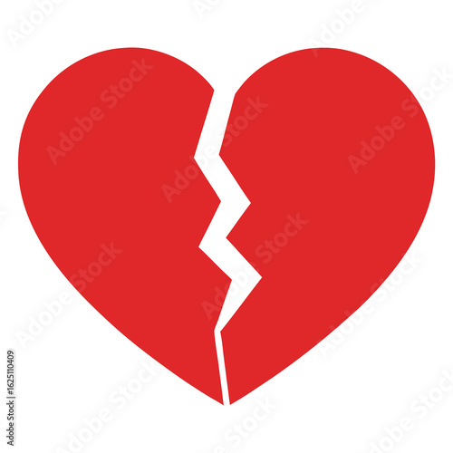 A simple red broken heart symbol on a white background