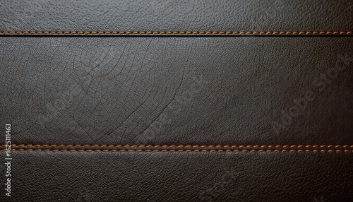 Sophisticated dark surface material with textured pattern and double stitched design, perfect as a backdrop for luxury goods or premium items