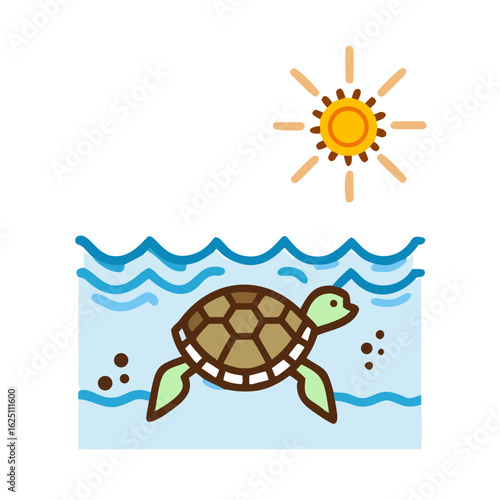 Turtle Swimming Near Surface with Sun Rays