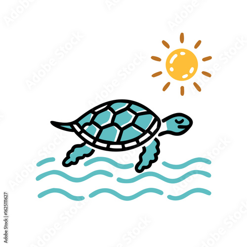 Turtle Swimming Near Surface with Sun Rays