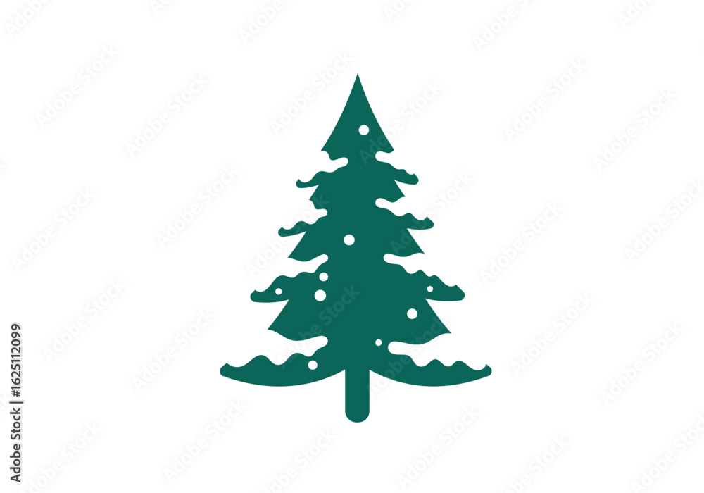 Fototapeta premium Simple Snowy Pine Tree Icon Teal Green Winter Design.