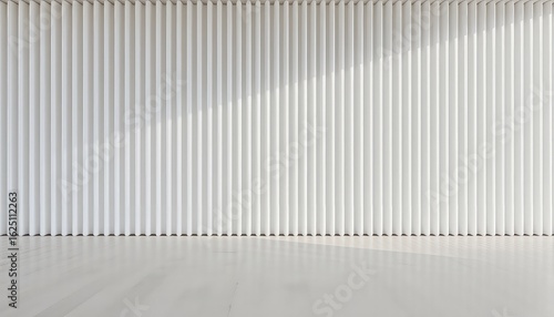 A modern and clean interior space with a textured white wall and light wooden floor receiving soft natural light