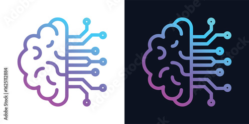 Artificial Intelligence AI Brain with Integrated Chip. Artificial Intelligence icon featuring machine learning, generative AI, intelligent algorithms, virtual cognition, and future technology concepts
