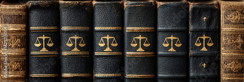 Wallpaper Mural Row of ornate legal books with justice scales symbol on covers Torontodigital.ca
