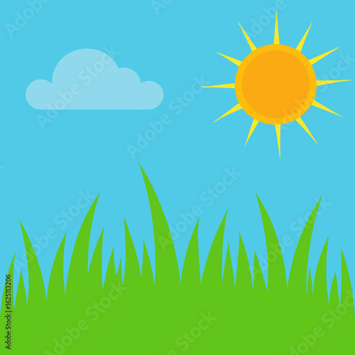 Sunny day with a cloud over green grass