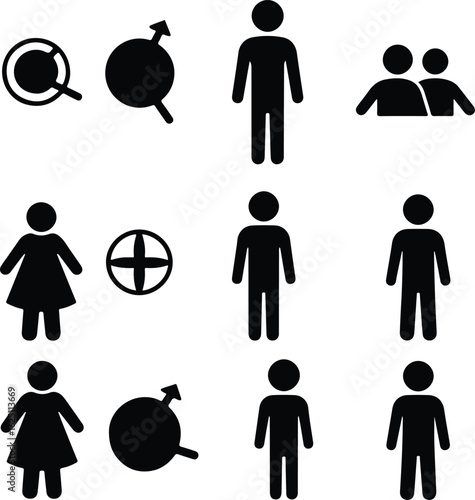Collection of male and female gender icons isolated on white background