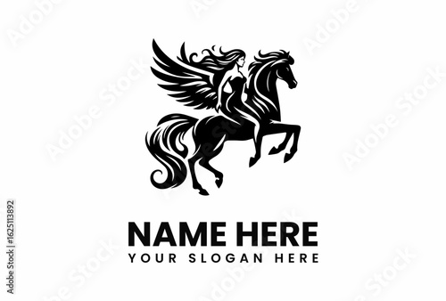 Silhouette of a Winged Horse and Rider Elegant and Powerful Design.