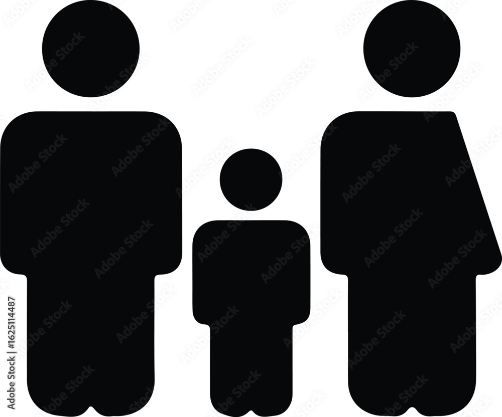 Family icon silhouette with parents and child Family icon silhouette with parents and child